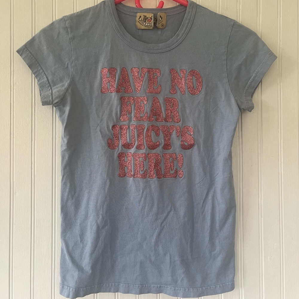 Rare Y2K Vintage Juicy Couture Tee Made In Glamorous USA Label Medium Blue Pink
